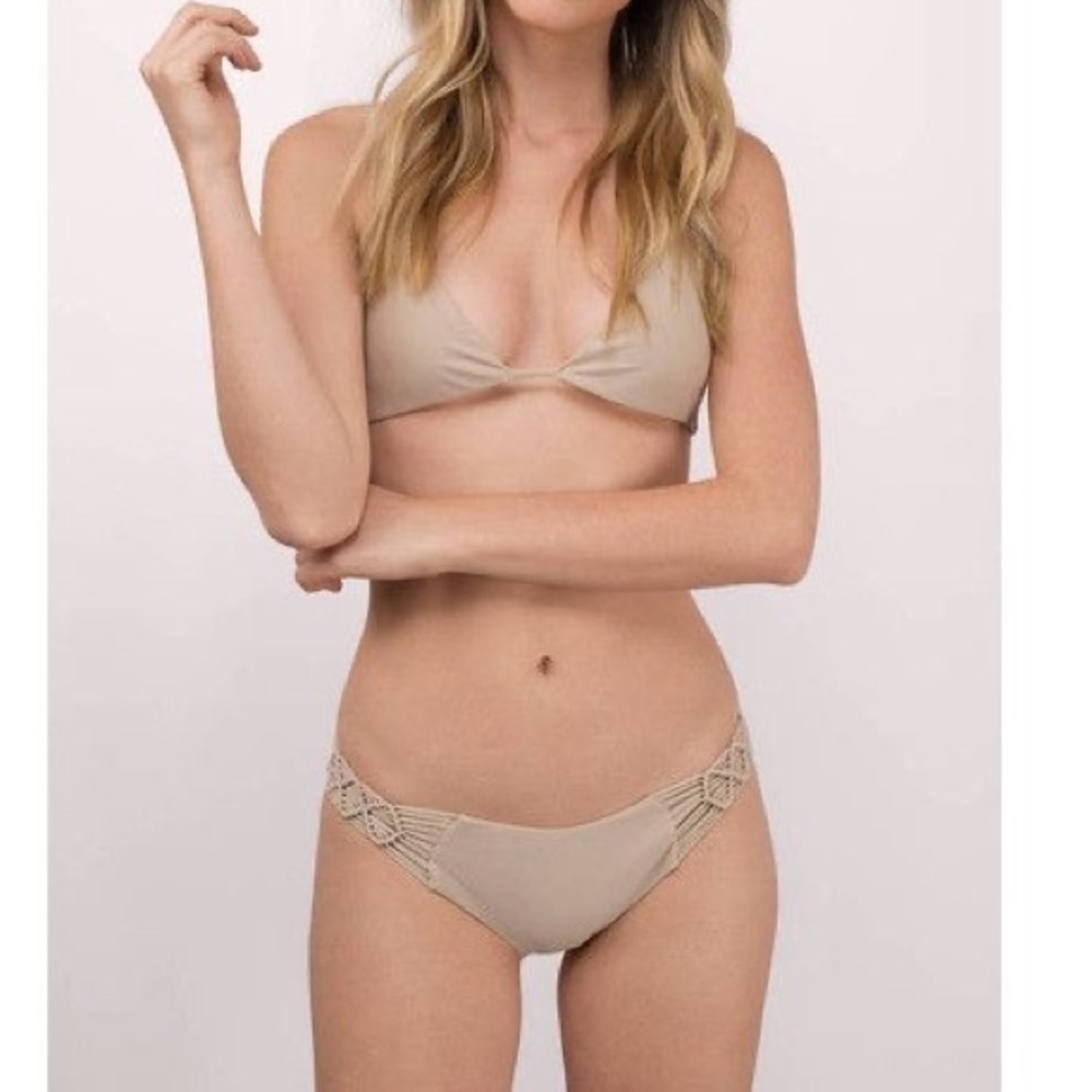 Nude Triangular Halter Bikini Top Bottom Set